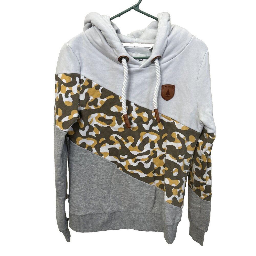 🔥Wanakome Hooded White/Camouflage Pullover Sweatshirt Hoodie Women's Sz S VGC